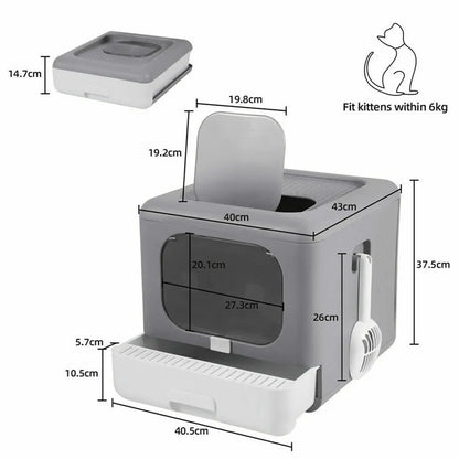 Foldable Enclosed Cat Litter Box with Sifting Tray & Scoop - Top and Front Entry Kitten Toilet