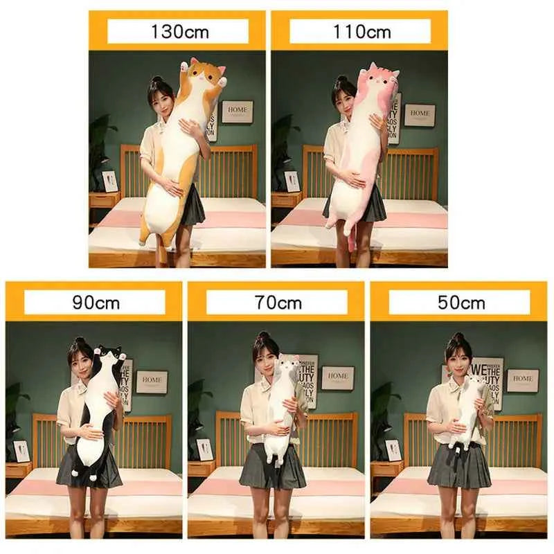 15 Styles 50-150cm Long Cat Plush Toys Stuffed Soft Pause Office Dog Doll Bed Sleepping Pillow Home Decor Birthday Girls Gifts
