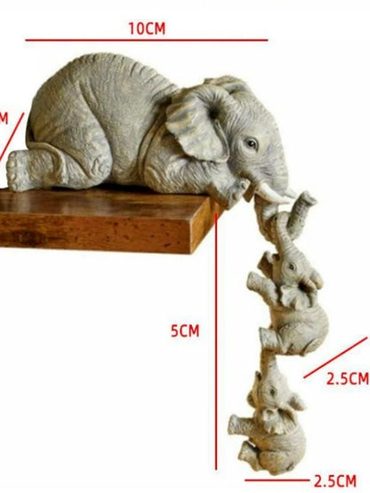 Cute Elephant Figurines Set of 3 – Mama & Baby Elephant Resin Decor Gift