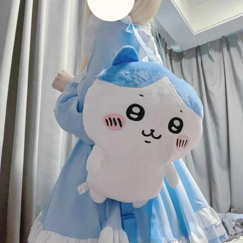 Kawaii Mini Doll Backpack - Cute Cartoon Plush Charm Bag in 3 Colors, Yellow Blue White