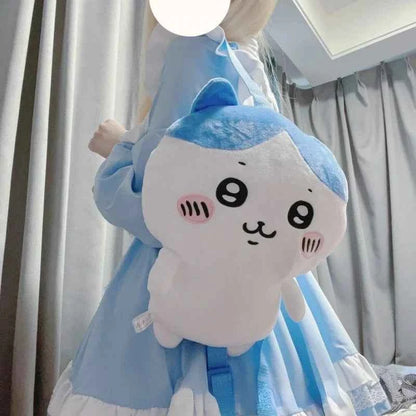 Kawaii Mini Doll Backpack - Cute Cartoon Plush Charm Bag in 3 Colors, Yellow Blue White