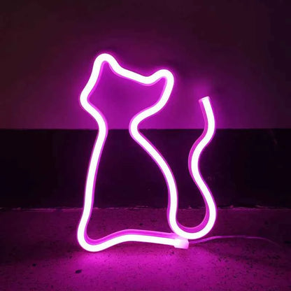 Cute Cat Neon Light Sign (9.3-10.8 in) - LED Wall Decoration for Girls Bedroom