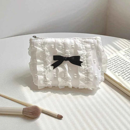 Cute Lace Bow Coin Purse Portable Cosmetic Storage Bag Key White