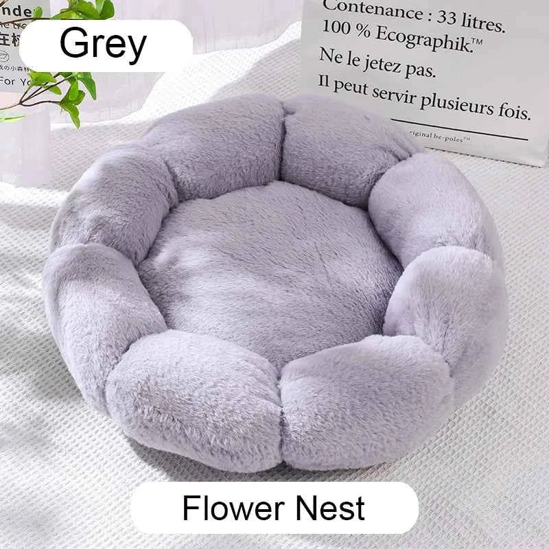Donut Pet Bed – Calming Round Dog & Cat Bed Soft Plush Cuddler Nest Style 2 Grey
