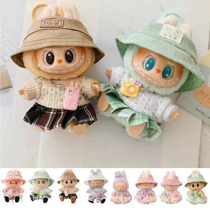 17cm Labubu Doll Clothes: Soft Knitted Sweater & JK Pleated Skirt Outfit