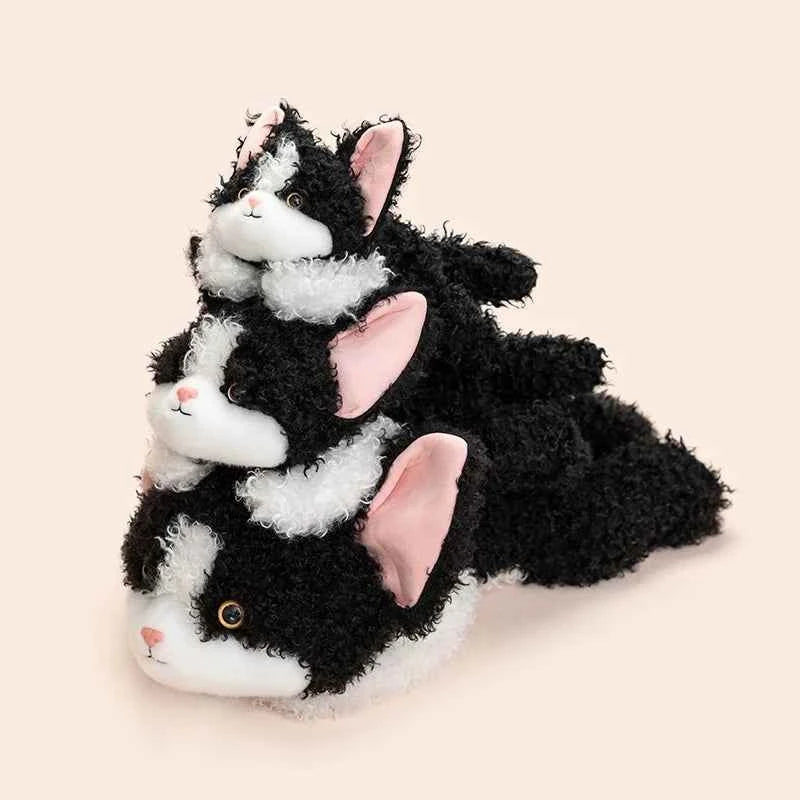 Kawaii Devon Rex Cat Plush Doll - Soft Realistic Lying Curly Kitten Stuffed Pillow and Gift, 3 Sizes