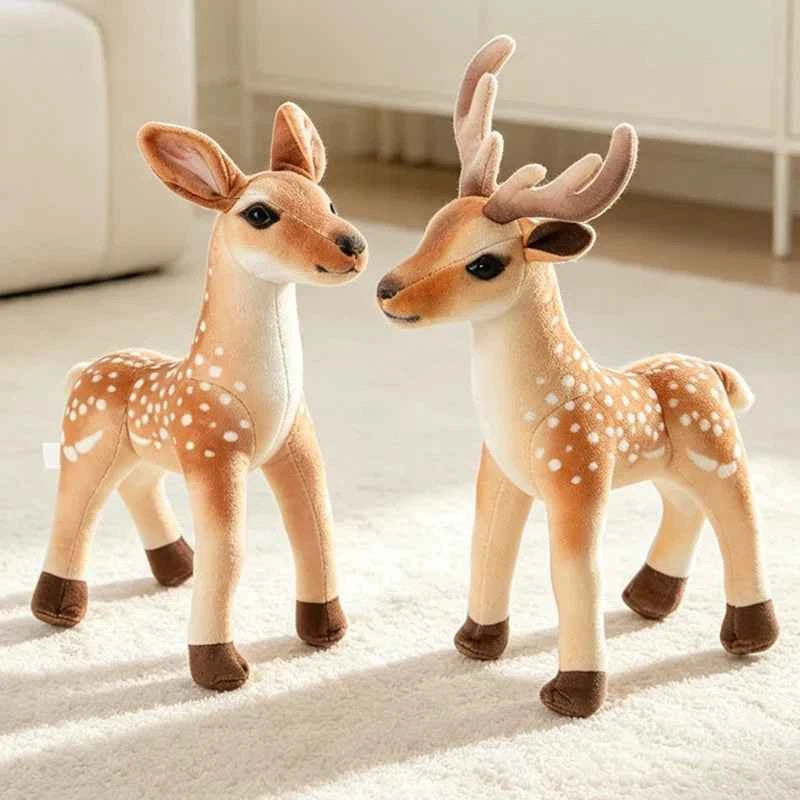Kawaii Sika Deer Plush Doll - Soft Stuffed Lifelike Stag and Doe Animal Toy and Gift, 30cm and 40cm