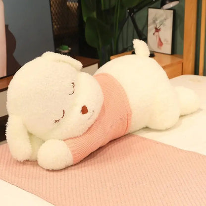 Giant Lying Dog Plush Toy – Soft Sweater Puppy Body Pillow White