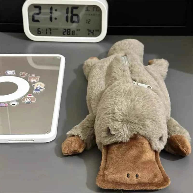 Kawaii Plush Platypus Pencil Case (10.6 in) - Large Capacity Cosmetic & Storage Bag