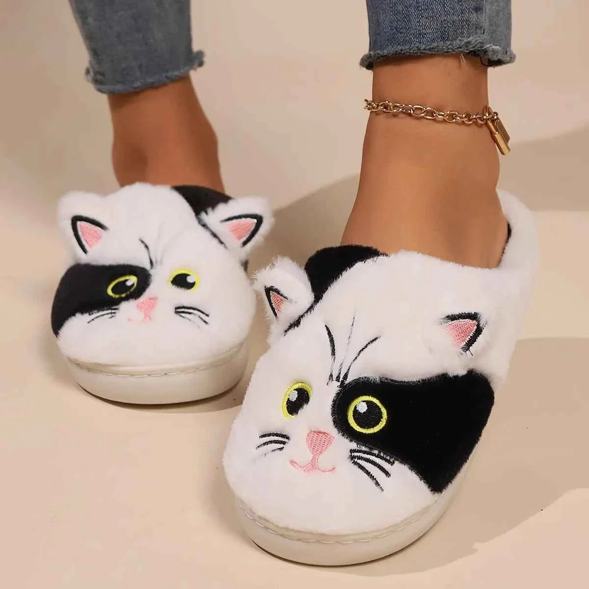 Ladies' Slippers Cute Cat Slippers New Autumn Winter Styles Black