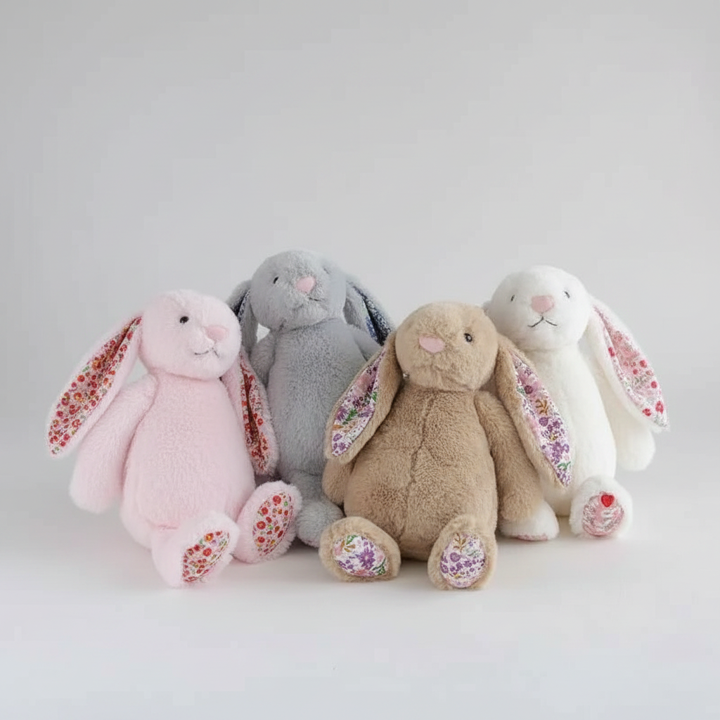 Soft Floral Ears Bonnie Rabbit Plush Toy - Cute Bunny Stuffed Doll for Kids Birthday Gift 4 pcs 11.8 inches (30cm)