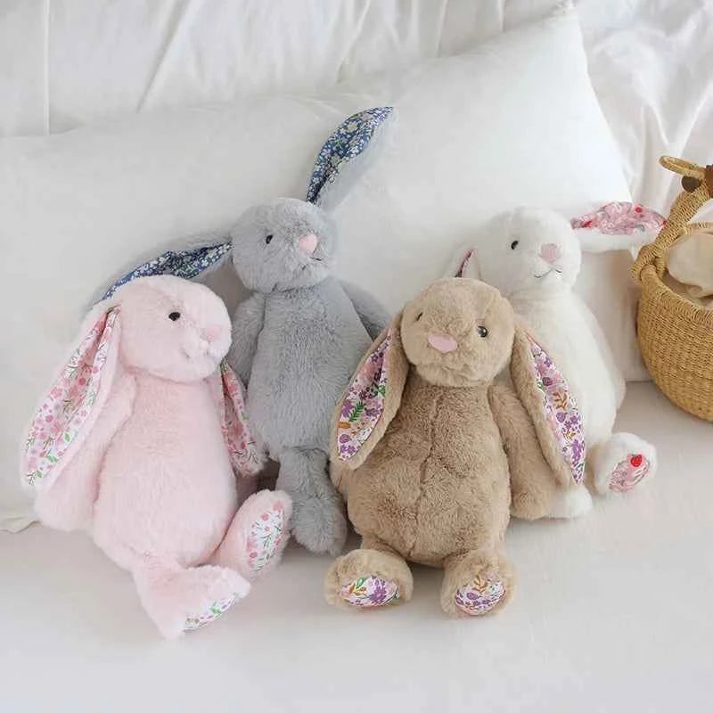 Bonnie Rabbit Plush Toys Soft Floral Ears Bunny Stuffed Dolls Cartoon Plushies Cute Kid Birthday Gifts Home Decor
