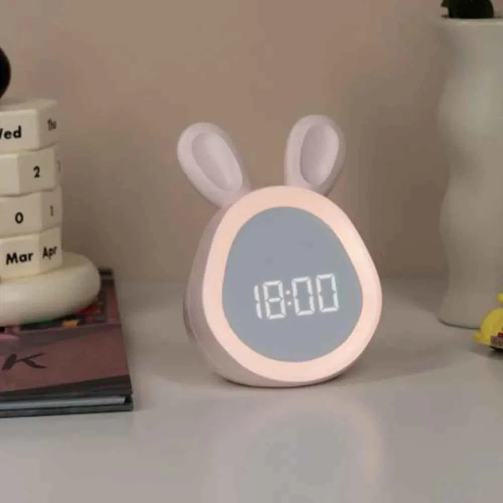 Cute Rabbit LED Digital Alarm Clock - Stepless Dimming Night Light for Kids
