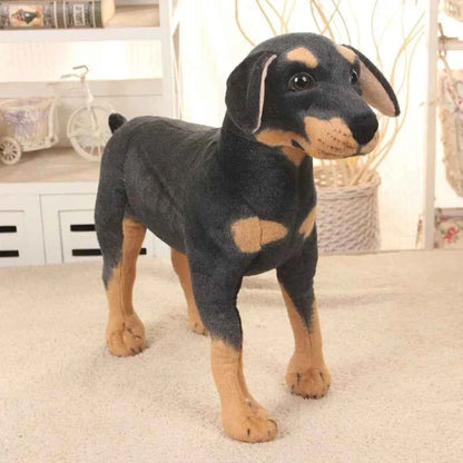 Realistic Black Dog Plush Toy – Standing Stuffed Animal Decor
