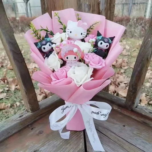Kawaii Sanrio Plush Bouquet (11.8 in) - Hello Kitty/Kuromi/My Melody/Cinnamoroll Gift