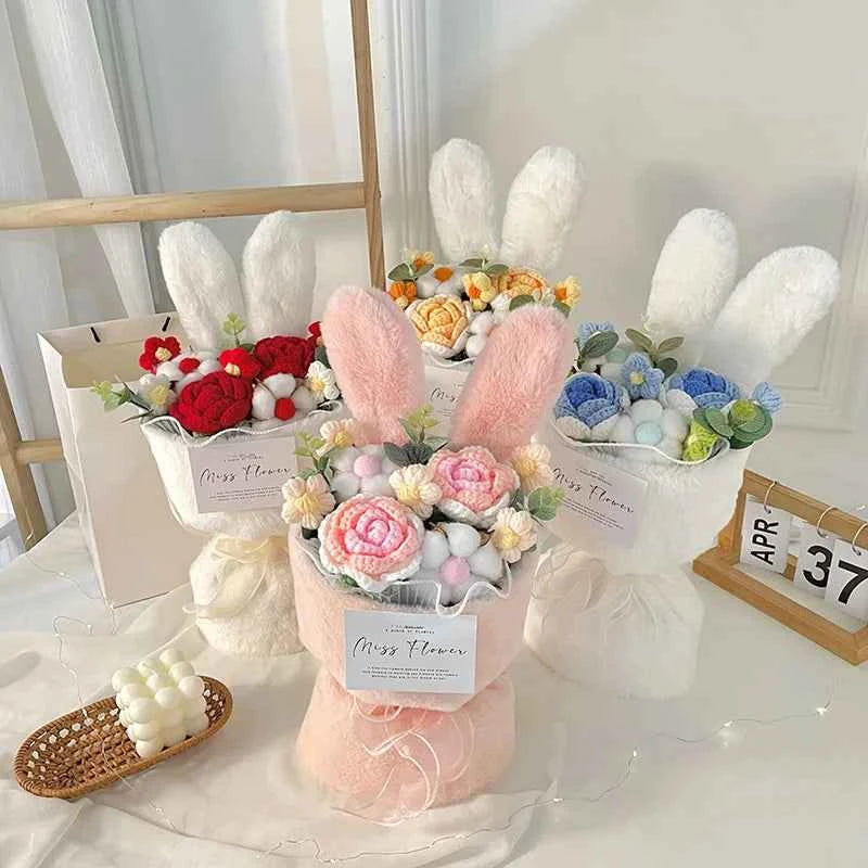 Cute Knitted Rabbit Plush Bouquet - Graduation/Valentine's Day/Birthday Gift