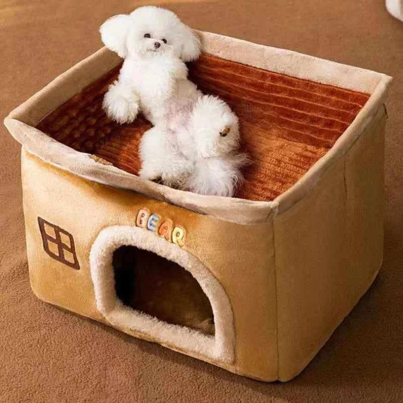 Kawaii Foldable Pet Castle House (Up to 19.3 in) - Soft Detachable Washable Cat Cave Nest