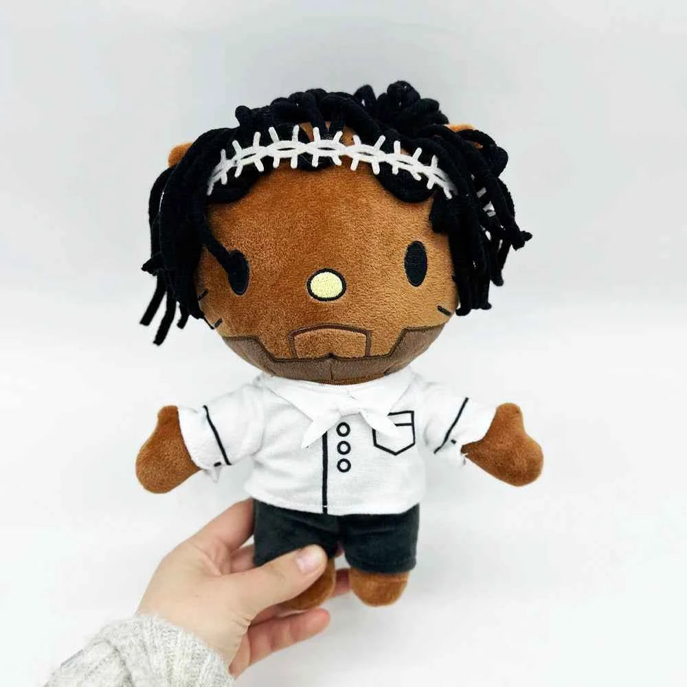 2025 New Hello Kitty Kendrick Lamar Wear White Clothes Boy Plush Doll Figure Stuffed Toy Cute Boys Girls Birthday Gift