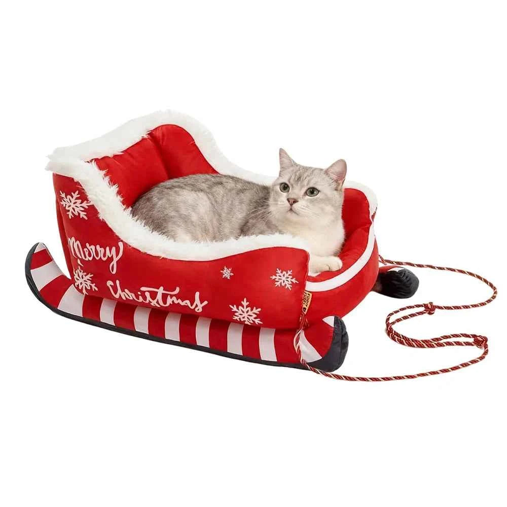 Christmas Sleigh Bed Removable Washable Plush Pet Warm Sofa Christmas Sleigh Bed