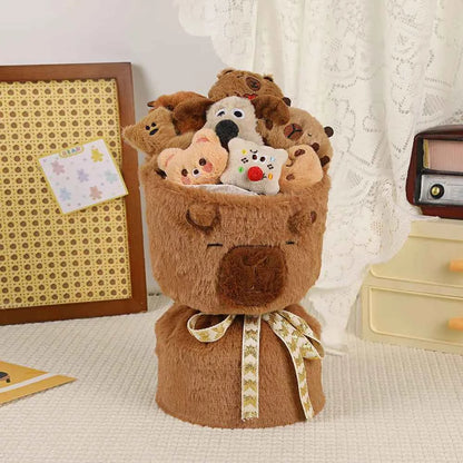 Cute Capybara Plush Bouquet - Stuffed Toy Bucket Hug Romantic Surprise Gift