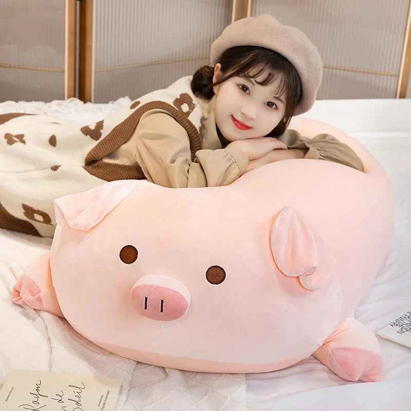 Kawaii Pink Piglet Plush Toy – Soft Stuffed Pig Sleeping Pillow in Open & Close Eye (40–80cm)