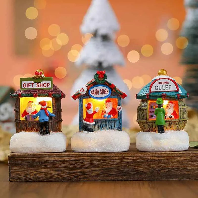 Luminous LED Resin Christmas House - Snowman Santa Shop Micro Landscape Ornament