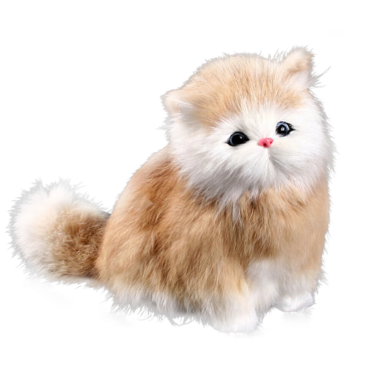 Kawaii Long-Haired Cat Plush with Sound Brown Yellow