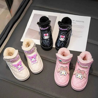 Kids'Casual Shoes Boots Cartoon PU Leather Winter Outdoor Sports Shoes For Girls Keep Warm Anti-slip Black Pink Size 26-37