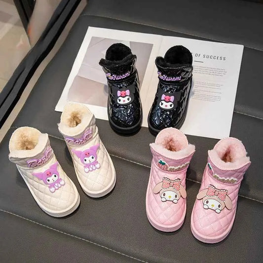 Kids'Casual Shoes Boots Cartoon PU Leather Winter Outdoor Sports Shoes For Girls Keep Warm Anti-slip Black Pink Size 26-37