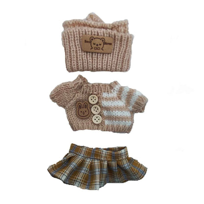 6.69inch Labubu Doll Clothes for buLabu with 3 Outfits - Stylish Fisherman Hat & Sweaters & Pants or skirt Set for 6.69inch Doll