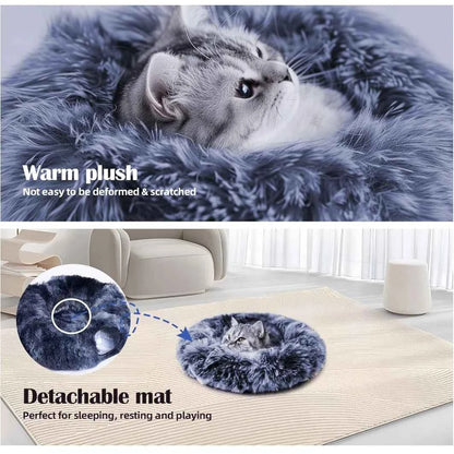 Plush Cat Tunnel Bed - 2-in-1 Interactive Cat Toy & Cozy Sleeping Bed with Removable Cover