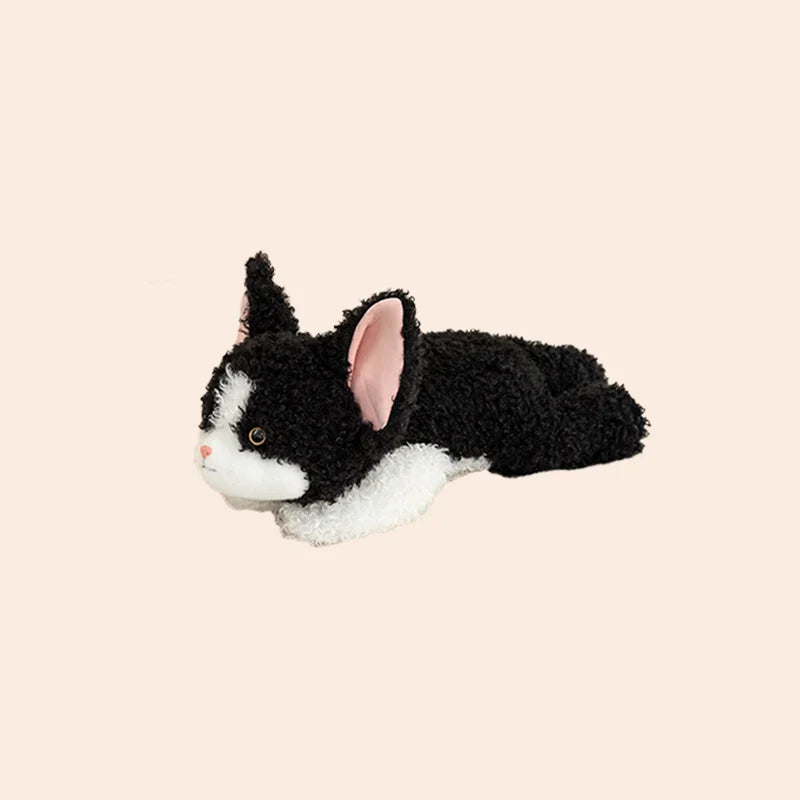 Kawaii Devon Rex Cat Plush Doll - Soft Realistic Lying Curly Kitten Stuffed Pillow and Gift, 3 Sizes S-30cm (11.8")