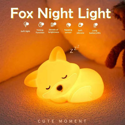 Kawaii Animal Silicone Night Light - Rechargable Fox/Duck/Frog Touch Sensor Lamp