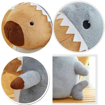 Shark Capybara Plush Toy – Cute Capybara in Shark Costume Stuffed Animal Pillow