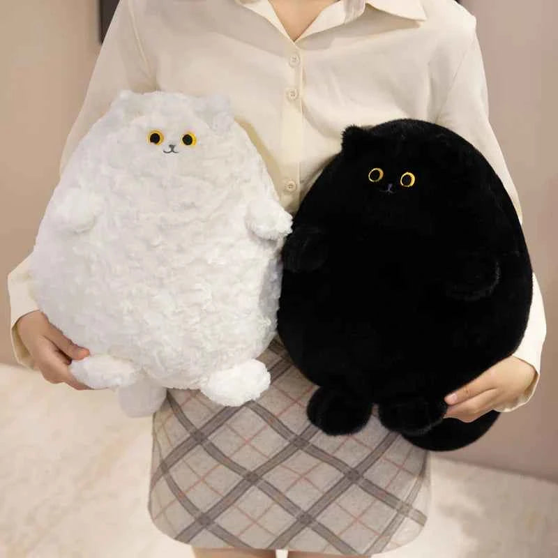 Fat Black and White Cat Plush Stuffed Animals Toy Lifelike Long Tail Black Cat Toy for Boys and Girls Xmas Birthday Gift
