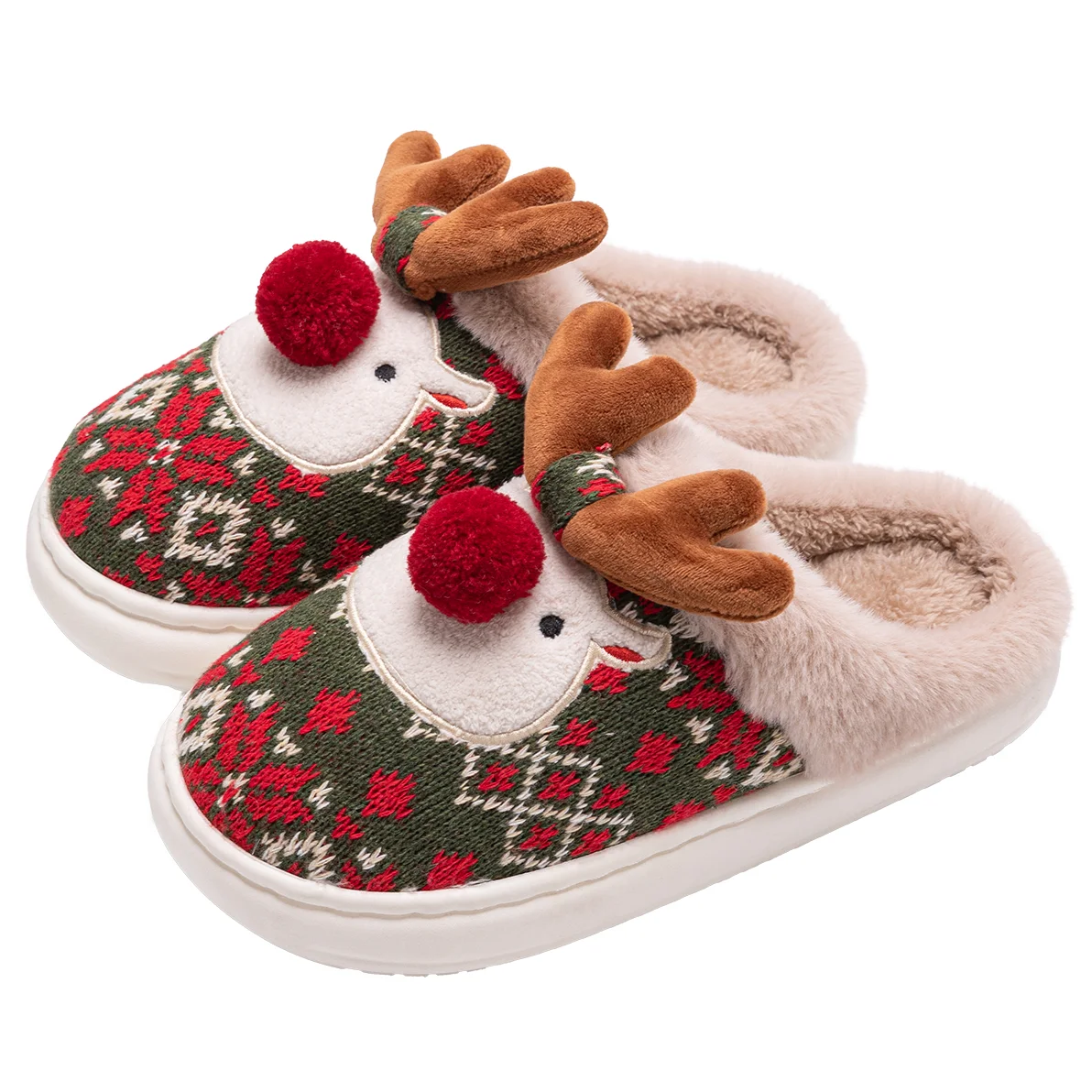 Lovely Christmas Deer Cotton Slippers - Women's Warm Non-Slip Indoor House Shoes