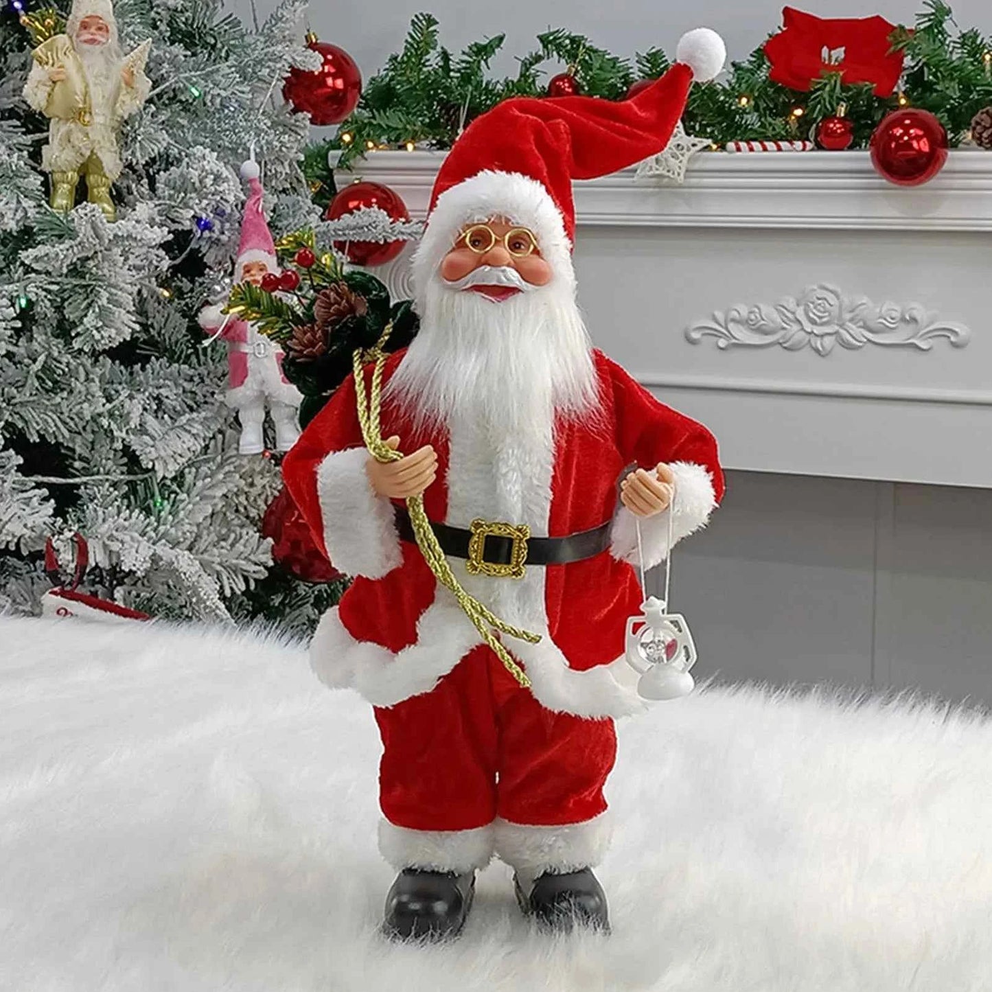 Cute 12 inch Sitting/Standing Santa Claus Figurine - Xmas Tree & Fireplace Decor