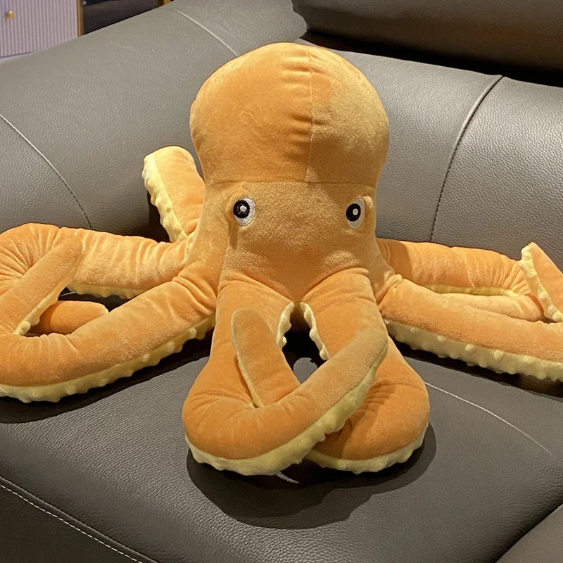 Yellow Octopus Plush Toy – Soft Lifelike Stuffed Animal Pillow