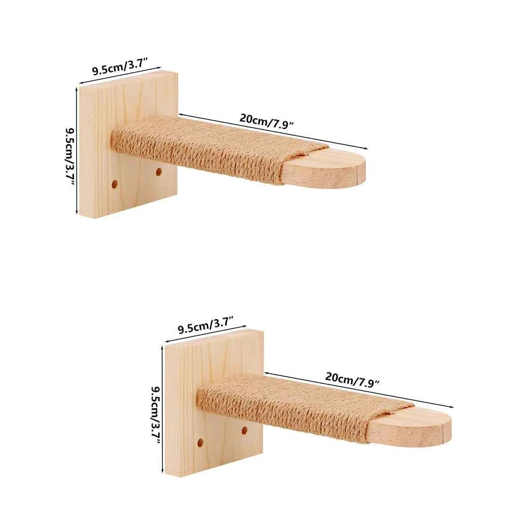 Wooden Cat Wall Steps Climbing Kitten Ladder Sisal Rope Pet 2 pieces