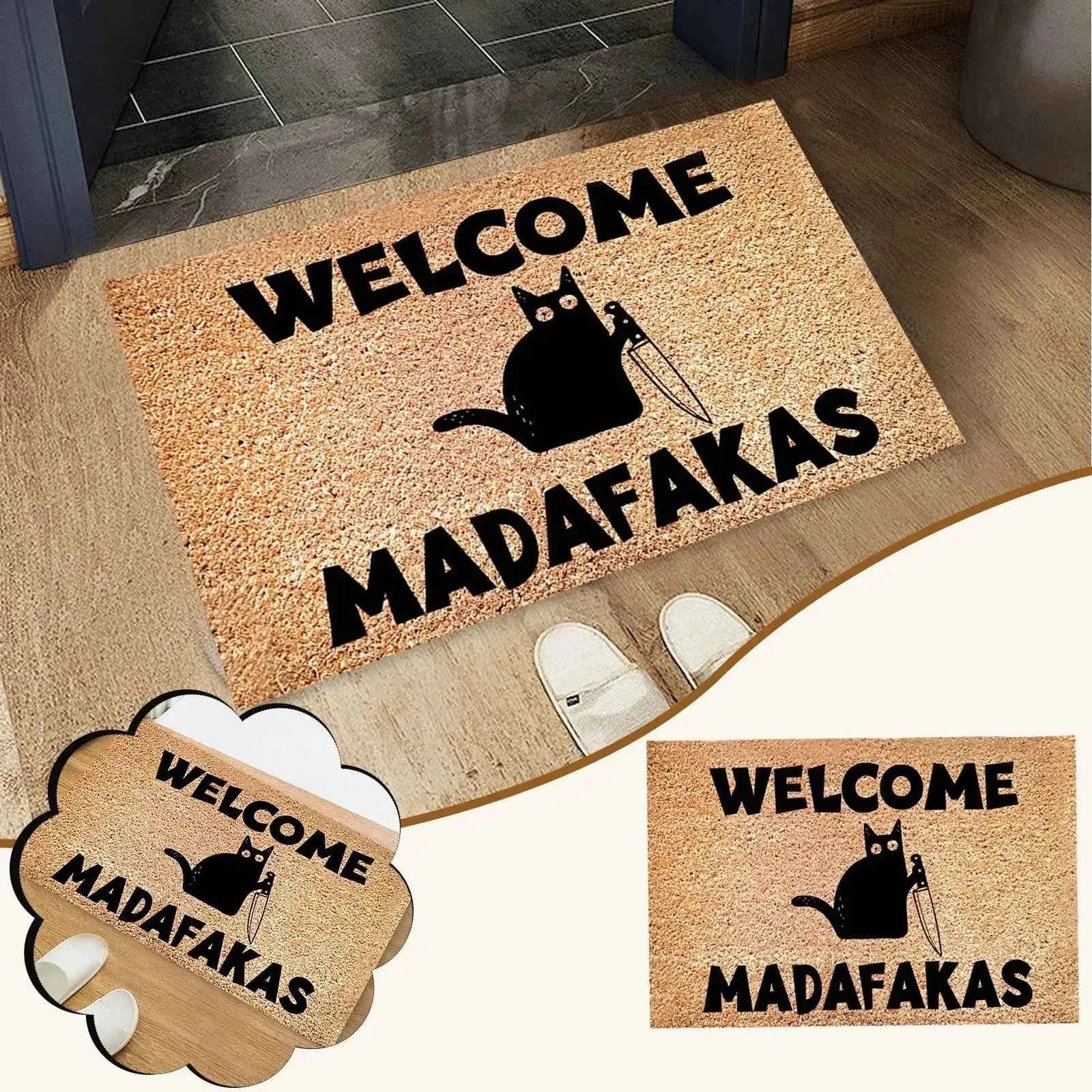 Black Cat Welcomes Madafakas Printed Doormat Home Decor Fun