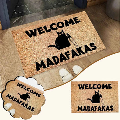 Black Cat Welcomes Madafakas Printed Doormat Home Decor Fun