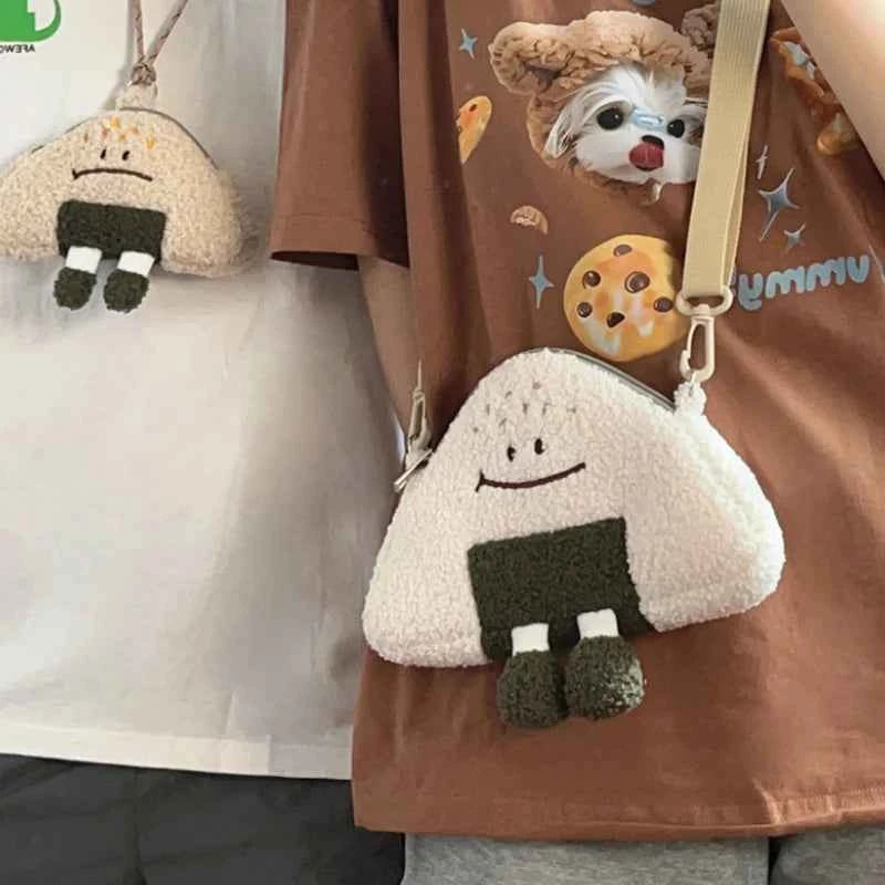 Japanese Kawaii Bag New Women Cartoon Rice Ball Plush Shoulder Bags Women Crossbody Bags Neck Purse Bag Satchel Feminina