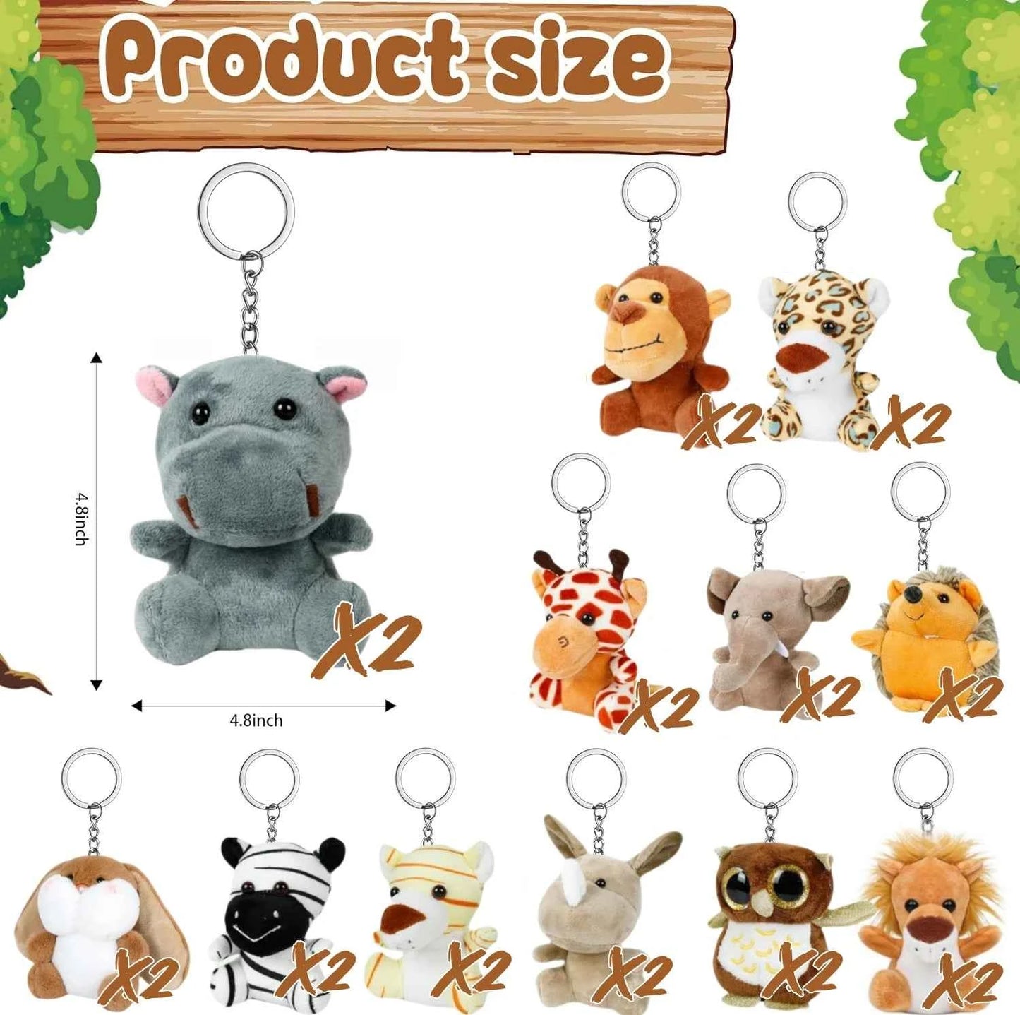 12-36 PCS Small Safari Stuffed Animals Bulk 12cm Jungle Animal Mini Plush Toys for Classroom Prizes Party Favors Birthday Gifts
