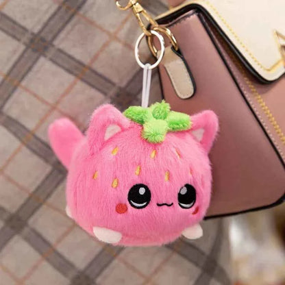 Kawaii Strawberry Kitten Ball Plush - Soft Big Eyes Cat Doll and Bag Charm, Pink, 3 Sizes Pink Pendant-11cm (4.3")
