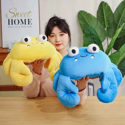 Kawaii Big Eyes Crab Plush Toy – Soft Stuffed Ocean Animal in Yellow, Pink & Blue (28–70cm)