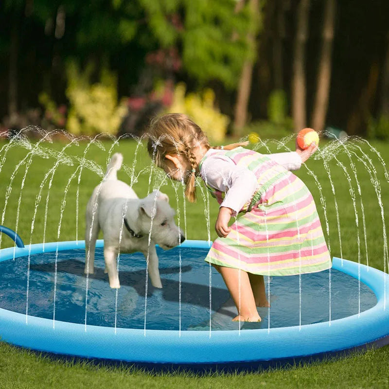 Summer Pet Swimming Pool Inflatable Water Sprinkler Pad Play Cooling Mat Outdoor Interactive Fountain Toy for Dogs Blue