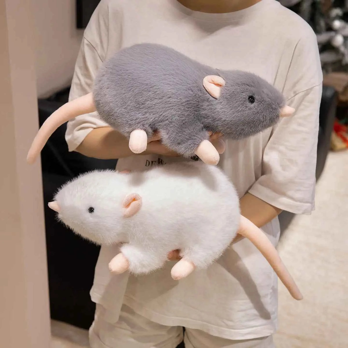 Kawaii Simulation Mouse Plush Doll - Soft Lifelike Stuffed Rat Toy and Birthday Gift, 3 Colors and 4 Sizes