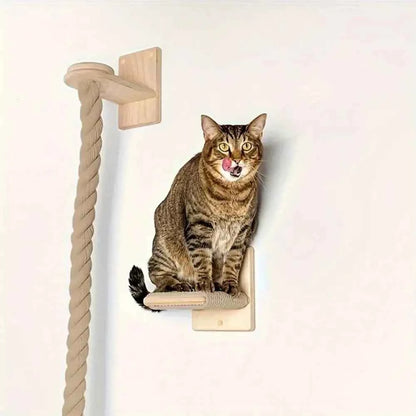 1 Piece Wall-mounted Cat Climbing Rope Solid Wooden Pedals