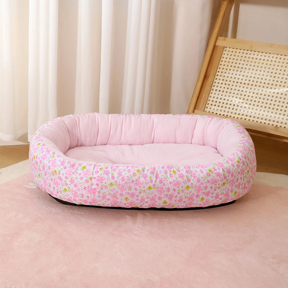 All Seasons Soft Flower Cute Small Cat Sofa Bed Comfortable Medium Dog Bed House Elastic Medium Cat Nest Kennel Accessories Pink