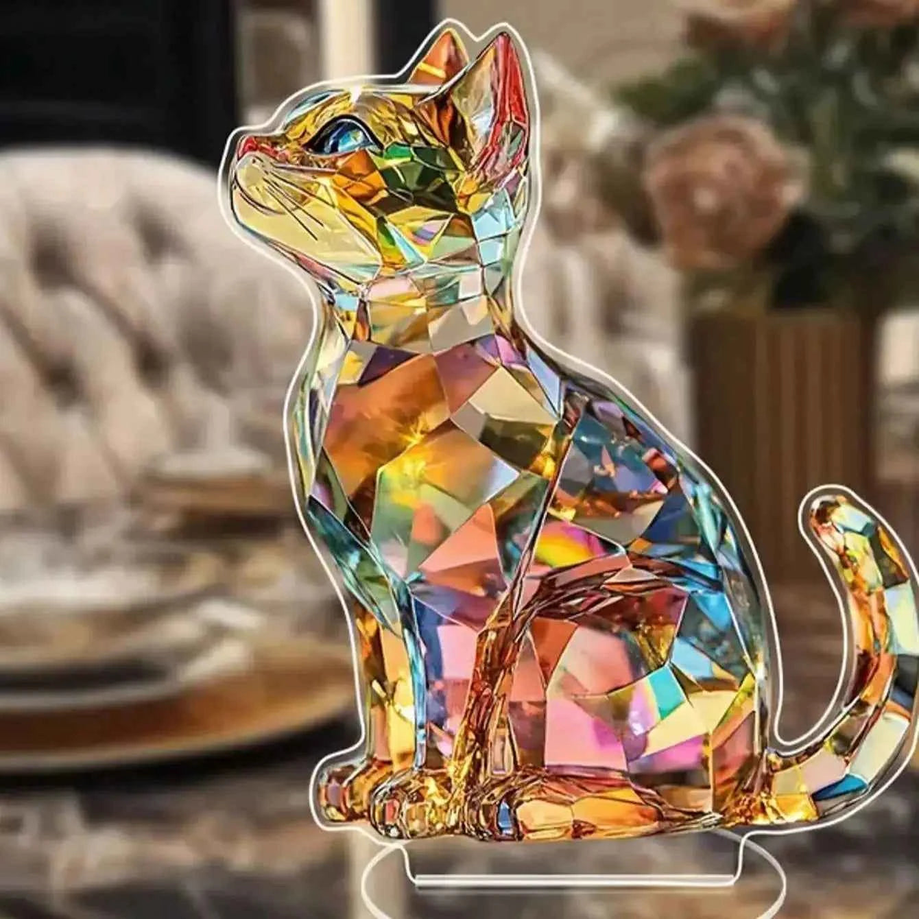 Elegant exotic cat table decoration sculptures, home and office decorations, classic animal themed Thanksgiving decorations。